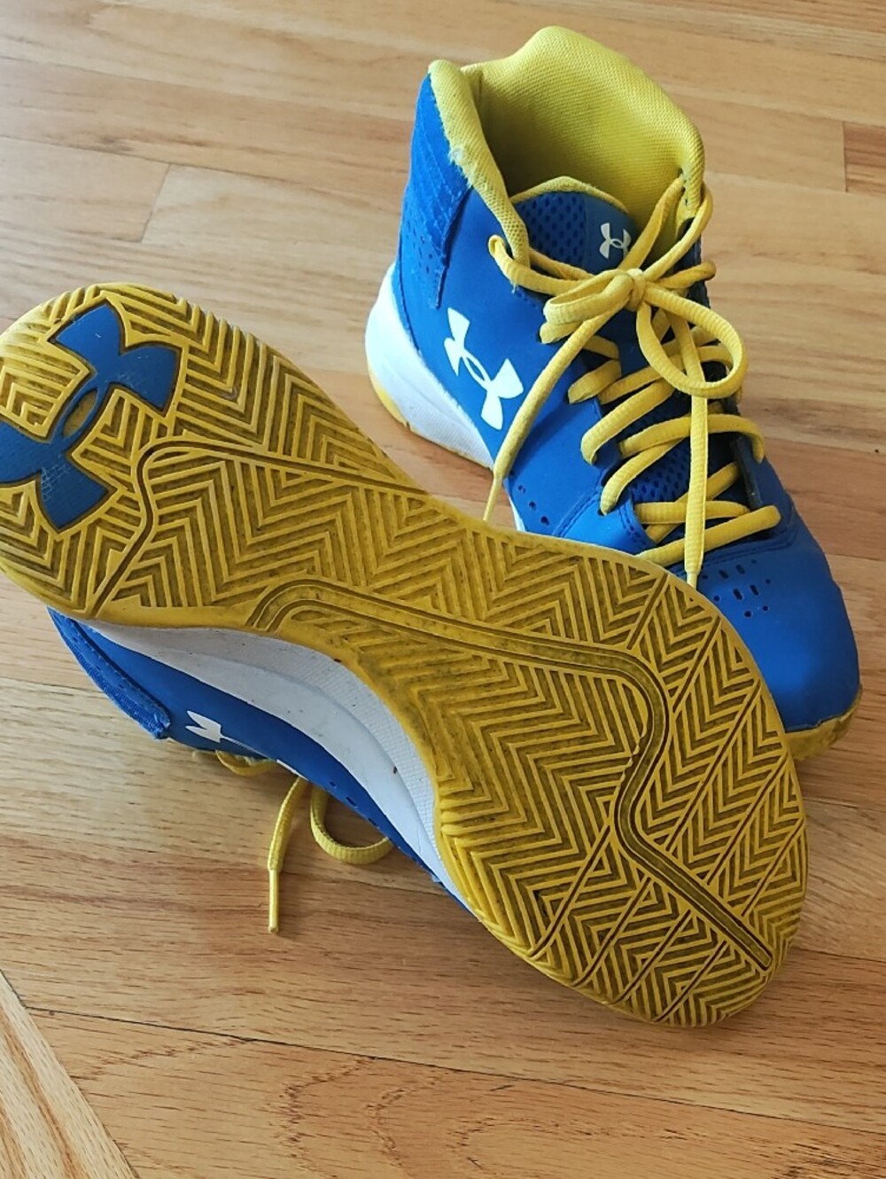 Under Armour Kids Blue and Yellow High-Top Sneakers - Picture 2 of 4